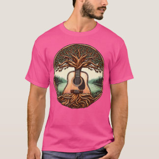 Love Musician Acoustic Guitar Tree Guitar Players T-Shirt