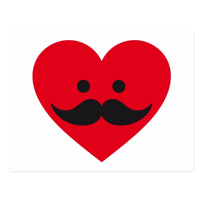 love mustache, red heart face postcard