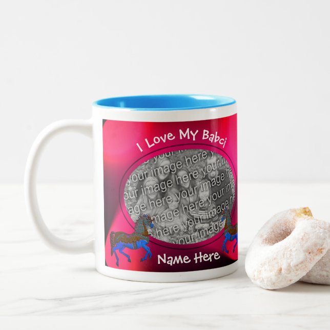 Love My Babci Carousel Horse Polish Grandmother  Two-Tone Coffee Mug (With Donut)