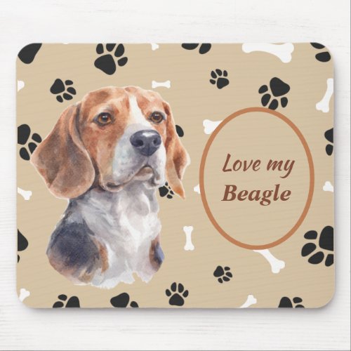 Love My Beagle Dog Pawprint Mouse Pad