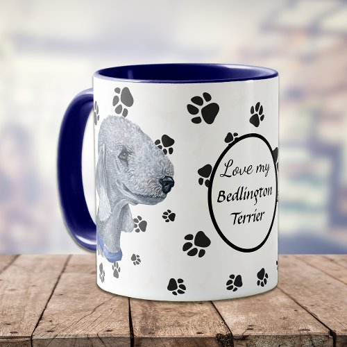 Love My Bedlington Terrier Dog Pawprint Mug