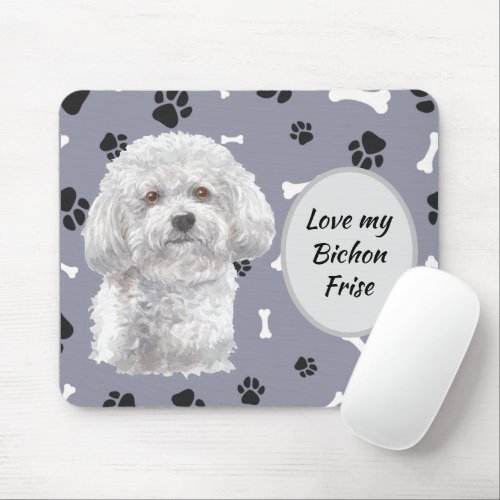 Love My Bichon Frise Dog Pawprint Mouse Pad