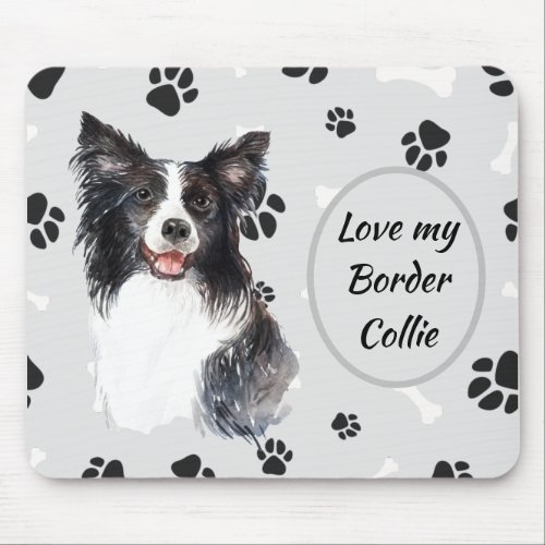 Love My Border Collie Dog Pawprint Mouse Pad