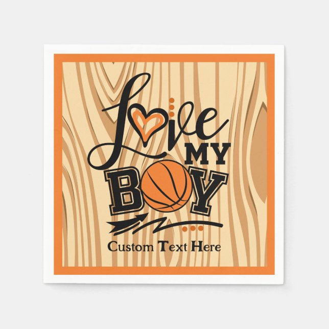 Love My Boy Basketball Sports Personalized Napkins (Front)
