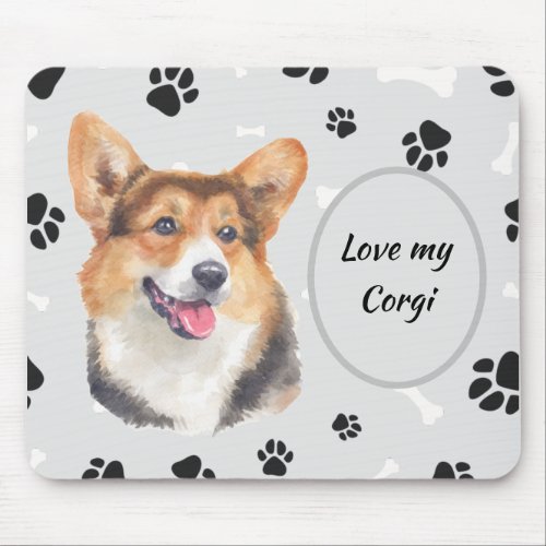 Love My Cardigan Welsh Corgi Dog Pawprint Mouse Pad