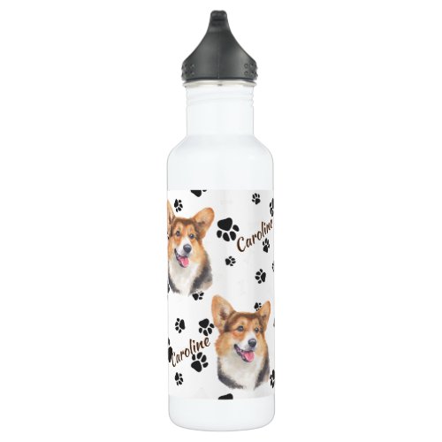 Love My Cardigan Welsh Corgi Dog Pawprint Stainless Steel Water Bottle