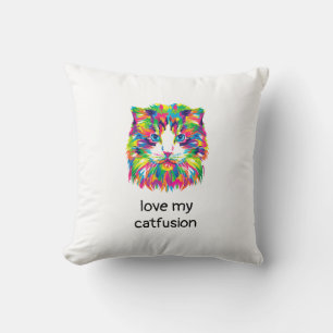 Love My Catfusion Abstract Cat Throw Pillow