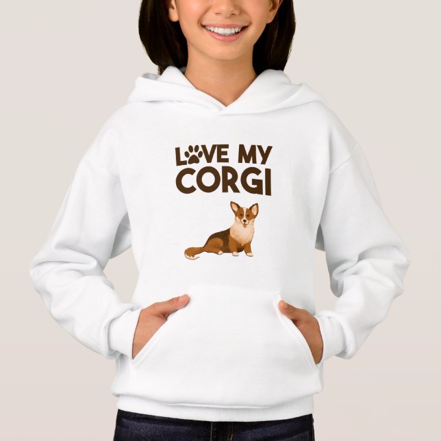 LOVE MY CORGI with Dog Illustration Hoodie (Front)