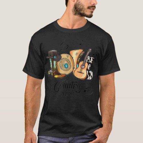 Love My Country Music Cowboy Boot Hat Guitar Leopa T_Shirt