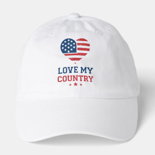 Love My Country Vintage USA Flag Heart Embroidered Hat