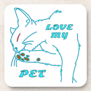 LOVE MY CUTE AQUA PET CAT BEVERAGE COASTER