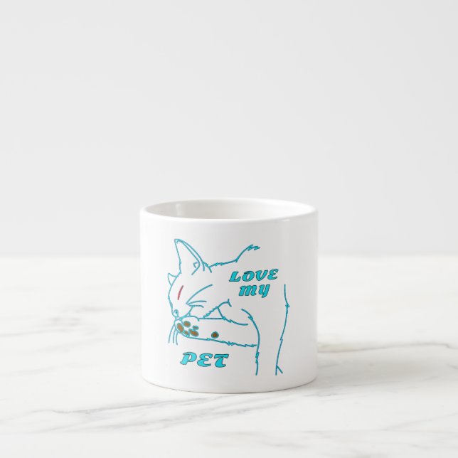 LOVE MY CUTE AQUA PET CAT ESPRESSO CUP (Front)