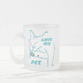 LOVE MY CUTE AQUA PET CAT FROSTED GLASS COFFEE MUG