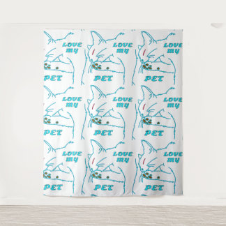 LOVE MY CUTE AQUA PET CAT TAPESTRY