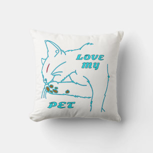 LOVE MY CUTE AQUA PET CAT THROW PILLOW