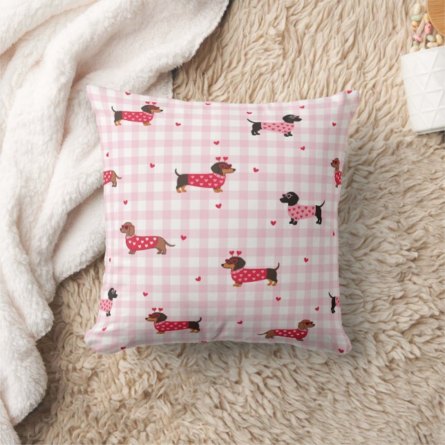 Love My Dachshund Dog Heart Pattern Throw Pillow (Blanket)