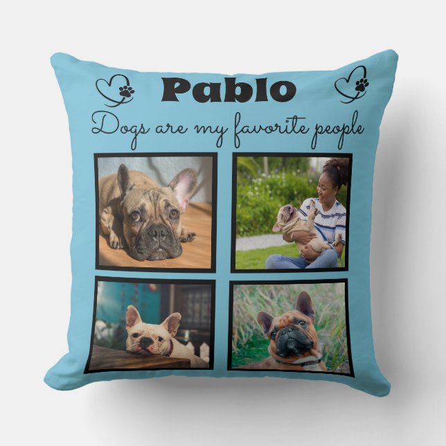 Love my dog - 4 photo customized collage  throw pillow (Front)