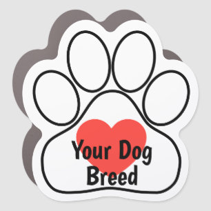 Love My Dog Paw Print with Heart Custom Car Magnet