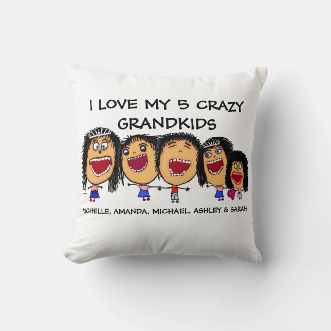 Love My Five Grandchildren Cartoon Throw Pillow (Front)
