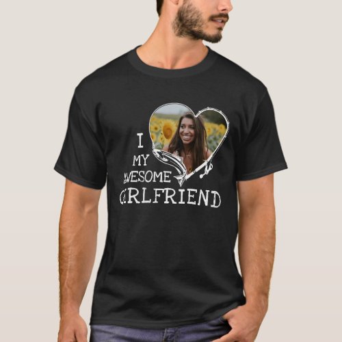 Love My Girlfriend Fishing Rod Heart Photo  T_Shirt