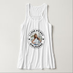 Love My Girlfriend Photo Black White Personalized Tank Top<br><div class="desc">Personalized "I Love my Hot Girlfriend" custom text and photo tank top shirt design that you can use to create your own "I love my girlfriend" shirt. Colors and fonts can be edited, just click 'customize further' for full design control. This style is perfect for a simple, minimal, more understated...</div>