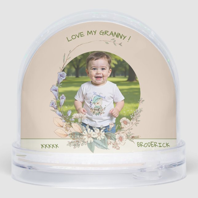 Love My Granny Watercolor Flower Wreath  Foto Snow Globe (Back)