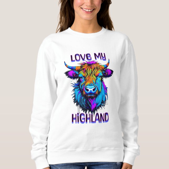 Love my Highland Cows Cyberpunk Style Art Sweatshirt (Front)