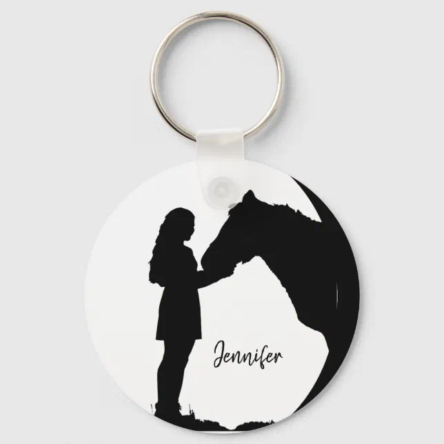 Love my Horse Silhouette Girl Horses Keychain Zazzle