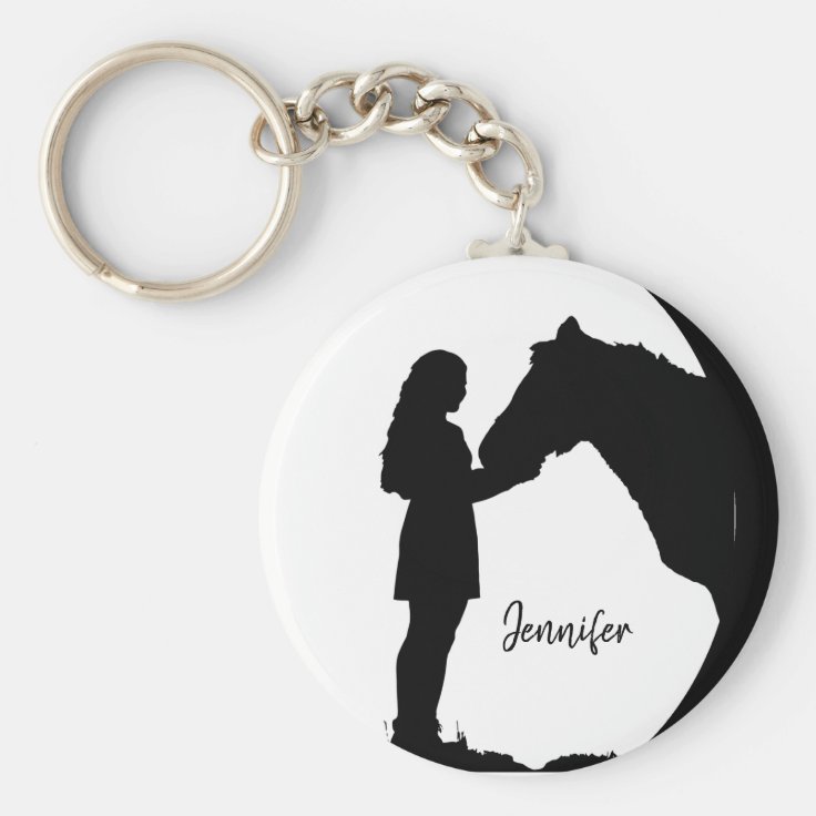 Love my Horse Silhouette Girl Horses Keychain Zazzle