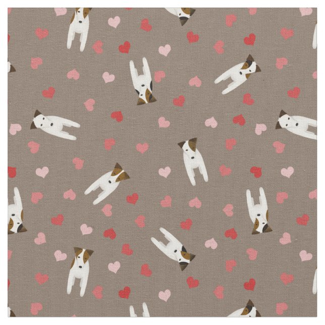 Love my Jack Russell Terrier dogs hearts pattern Fabric (Close Up)