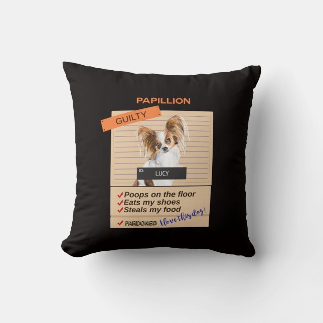 Love My Papillion Despite Bad Habits Funny        Throw Pillow (Front)