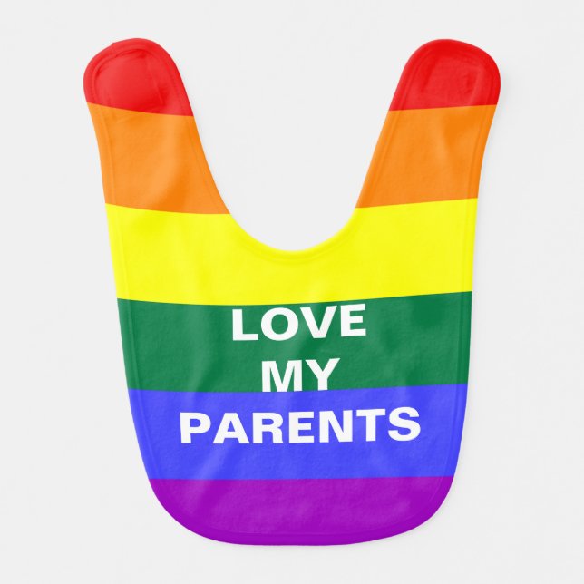 Love My Parents Rainbow Pride Flag Baby Bib (Front)