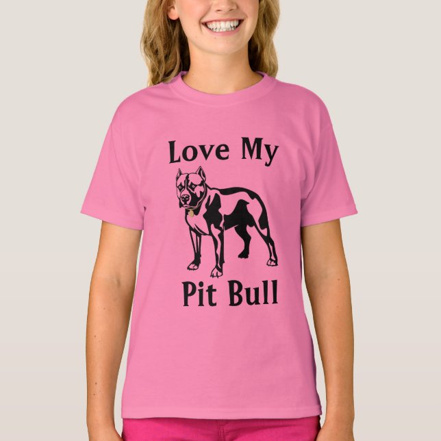 Love My Pit Bull  Girls Baby Doll Fitted Tee Shirt (Front)