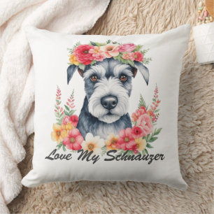 Love My Schnauzer Floral Throw Pillow