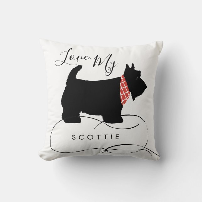 Love My Scottie Quote Black Scottish Terrier Dog Throw Pillow (Front)