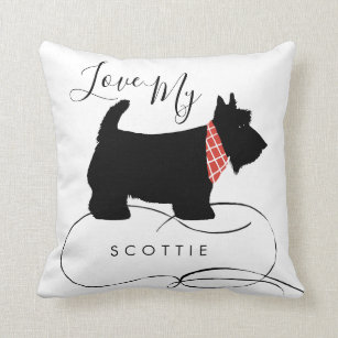 Love My Scottie Quote Black Scottish Terrier Dog Throw Pillow