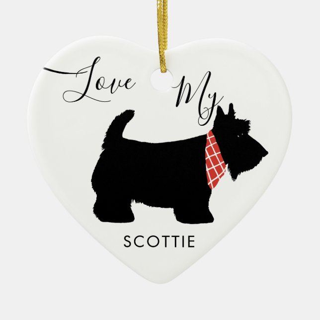 Love My Scottie Scottish Terrier Holiday Ceramic Ornament (Front)