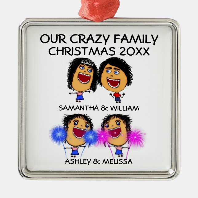 Love My Two Daughters Cartoon Christmas Ornament (Front)