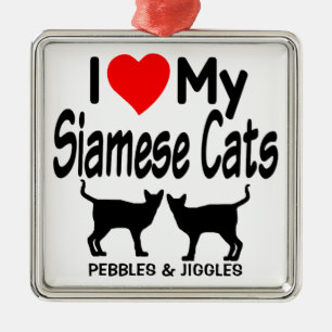 Love My Two Siamese Cats Metal Ornament