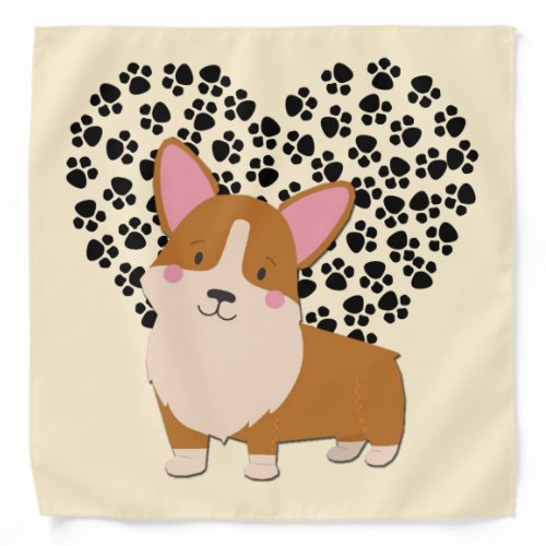 Love My Welsh Corgi Puppy Dog Paw Prints Heart Bandana