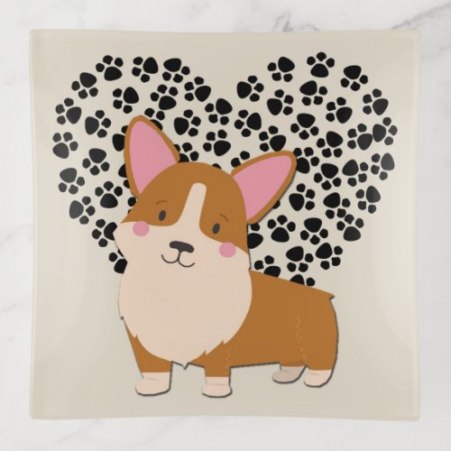 Love My Welsh Corgi Puppy Dog Paw Prints Heart Trinket Tray