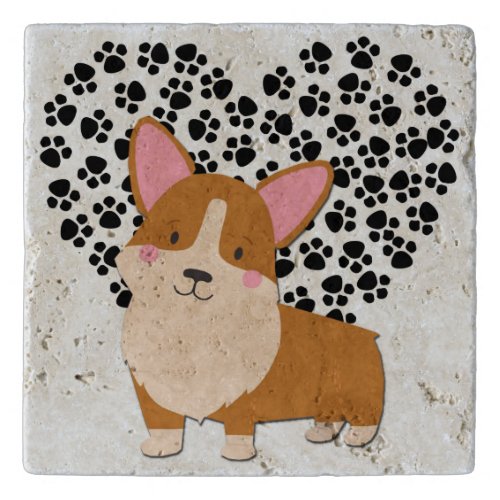 Love My Welsh Corgi Puppy Dog Paw Prints Heart Trivet