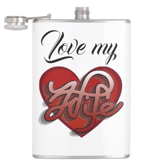 Love my Wife Heart design Flask (Opened)