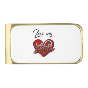 Love my Wife Heart design Gold Finish Money Clip