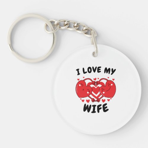 Love My Wife Red Heart Valentines Matching Couple Keychain