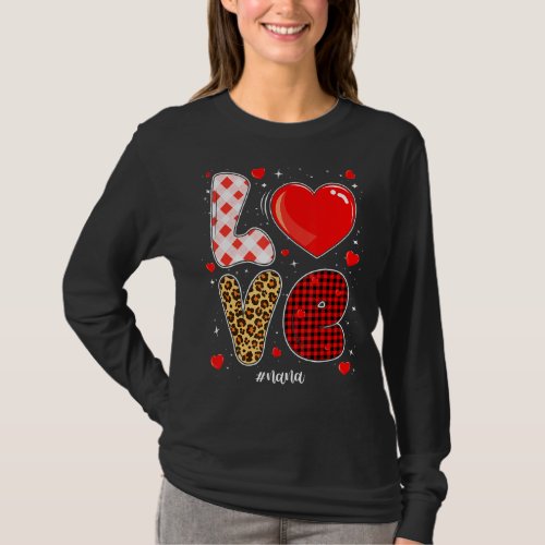 Love Nana Buffalo Plaid Leopard Valentine Mothers  T_Shirt