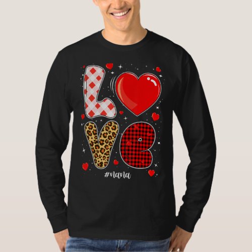 Love Nana Buffalo Plaid Leopard Valentine Mothers  T_Shirt