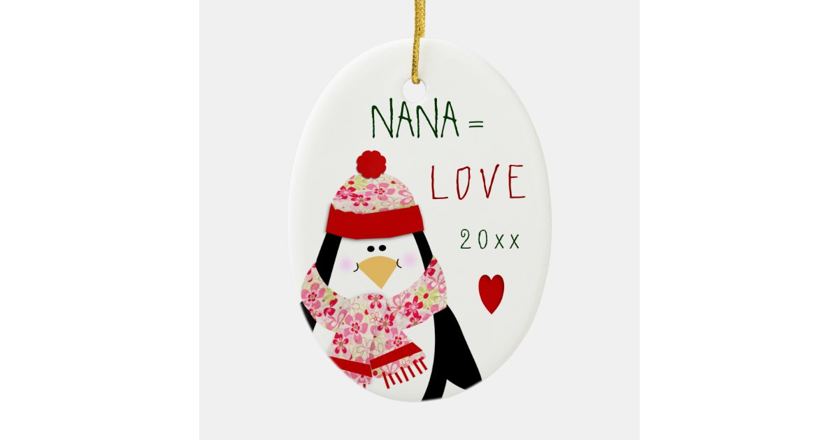 Love Nana Penguin Christmas Gift Ceramic Ornament Zazzle Com