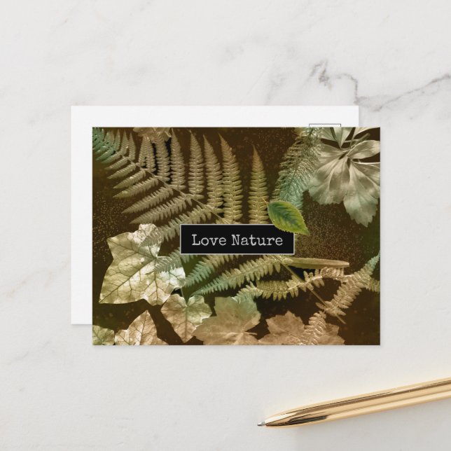 Love Nature Ferny Leaf Print  Holiday Postcard (Front/Back In Situ)
