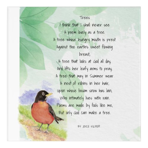 Love Nature Inspirational Poem Trees Kilmer   Acrylic Print